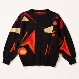 Vintage Luce Italy Abstract Geometric Lurex Knit Sweater Black Red Medium 290